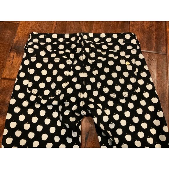 Kate Spade Black With White Apple Pattern "Broome Street” Slim Jeans, Size 24 - Picture 5 of 7
